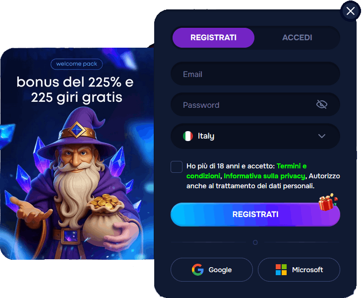 Register at Wizardo online casino.